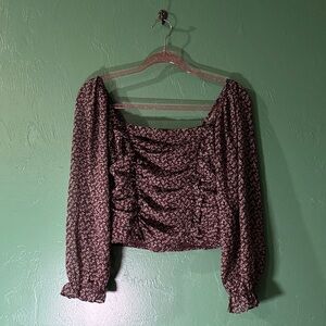 Floral Detail Brown Blouse (Versatile, Off-Shoulder)